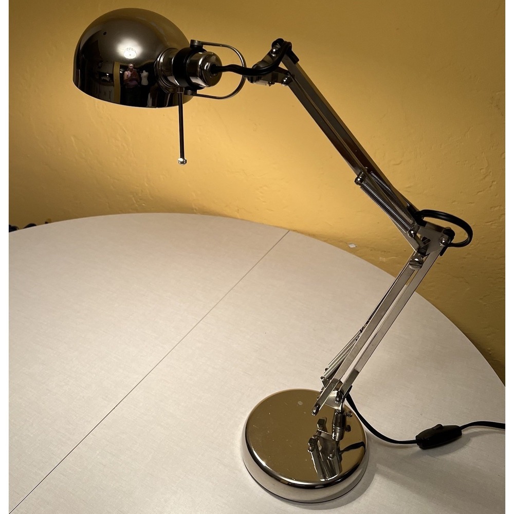IKEA Forsa Intertek Chrome Articulated Desk Lamp Adjustable Arm Table Light